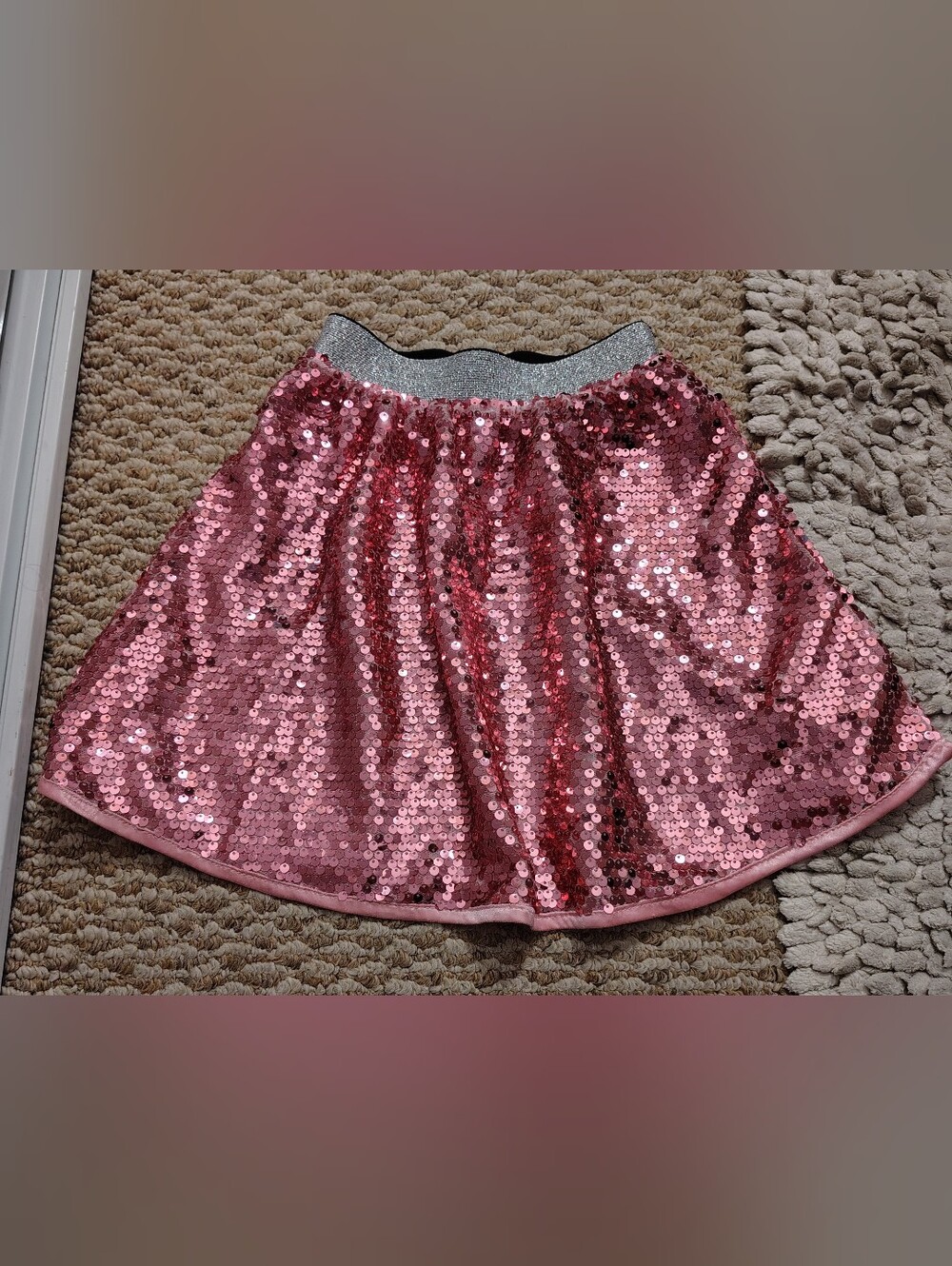Pink Sequin Circle Skirt with Silver Elastic Waistband
